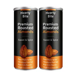 Hearty Bite Premium California Roasted Salted Almonds | (Plant Based Protein Snack Pink Salt, Virgin Coconut Oil, Chili) | Vegan & Keto Friendly Snacks for Kids & Adults - 220g (Pack of 2 - 110g each)