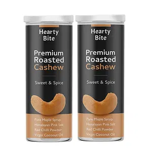 Hearty Bite Premium Roasted Cashew Nuts (Sweet & Spice - Maple Syrup, Pink Salt, Virgin Coconut Oil, Chilli), Vegan & Keto Friendly Snacks for Kids & Adults - 200 grams (Pack of 2 - 100 grams each)