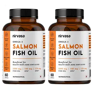 NutraFirst Salmon Fish Oil Softgel Capsule, for Healthy Heart, Brain and Eyes, enriched with Fish Oil 1000mg, EPA 180 mg & DHA 120 mg, Easy to swallow and No Fishy Burps, 2B (2 X 60 Softgel Capsules)