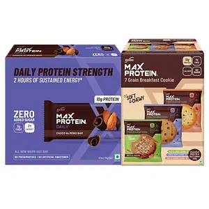 Ritebite Max Protein Combo Daily Choco Almond Bars 300g - Pack of 6 (50g x 6) & RiteBite Max Protein Cookies - Assorted 330 g - Pack of 6 ( 55g x 6 )