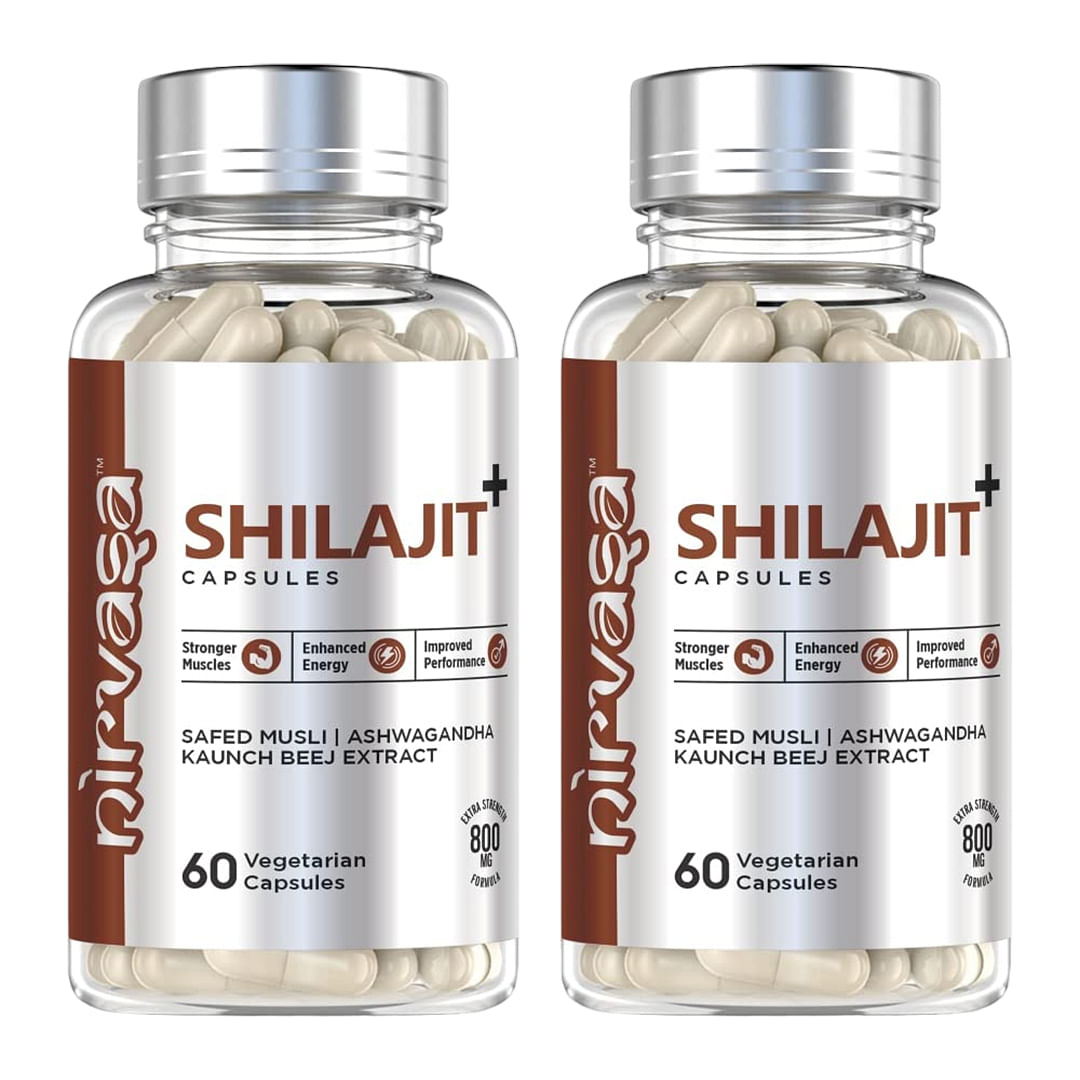 

Nirvasa Pure Shilajit Capsules with Safed Musli, Ashwagandha, Kaunch Beej for Good Health/ 800mg/ 60 x 2 Veg Capsules