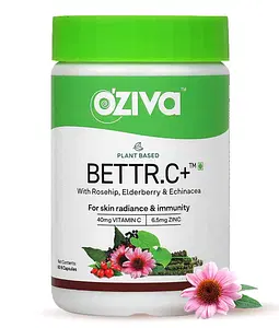 OZiva Bettr.C+ (Plant based Vitamin C with Zinc, Rosehip, Bioflavonoids) for Advanced Immunity, Better Absorption than Synthetic Vitamin C, Certified Vegan, 60 capsules