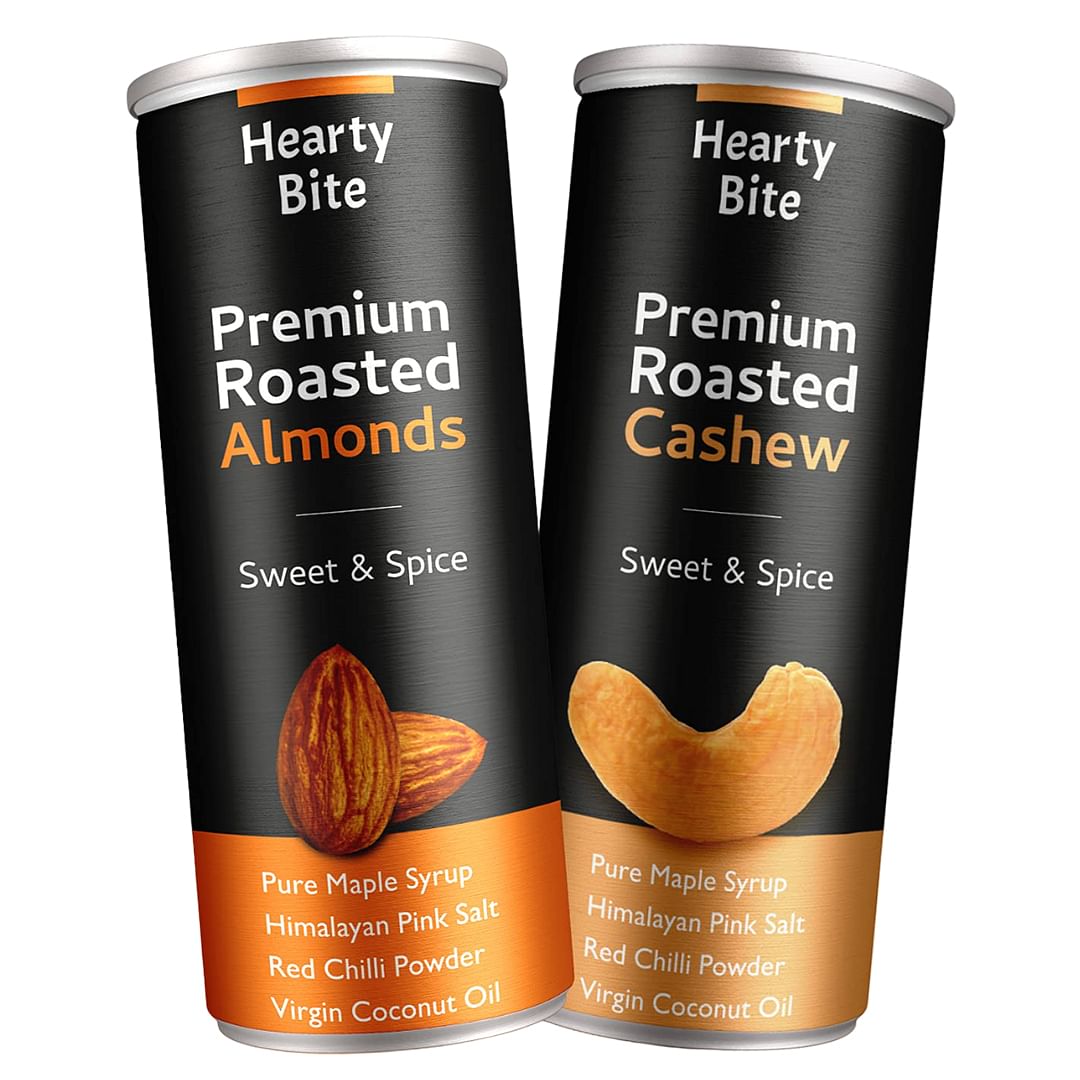 

Hearty Bite Roasted Almonds Salted & Roasted Cashew Nuts (Combo Pack of 2) | Sweetened with Maple Syrup & Virgin Coconut Oil, Salted with Pink Salt...