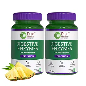 Pure Nutrition Digestive Enzymes Supplement with Bromelain Supports Digestion and Better Absorption of Nutrients for Men & Women- 60 Veg Capsules (Pack of 2)