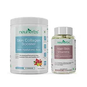 Neuherbs Plant Based Skin Collagen Booster- 210 G and Hair-Skin Vitamins with Biotin- 60 Capsules - Combo Pack of Men's and Women's