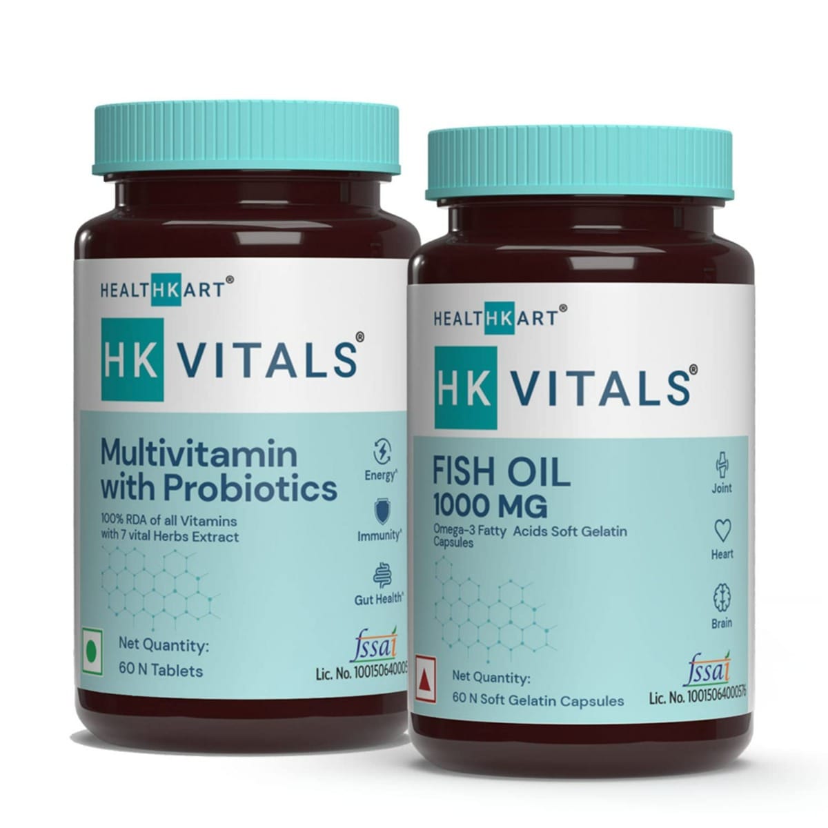 HK Vitals Multivitamin with Probiotics, 60 Tablets and Fish Oil (1000 mg Omega 3 with 180 mg EPA & 120 mg DHA),Pack of 60 Capsules