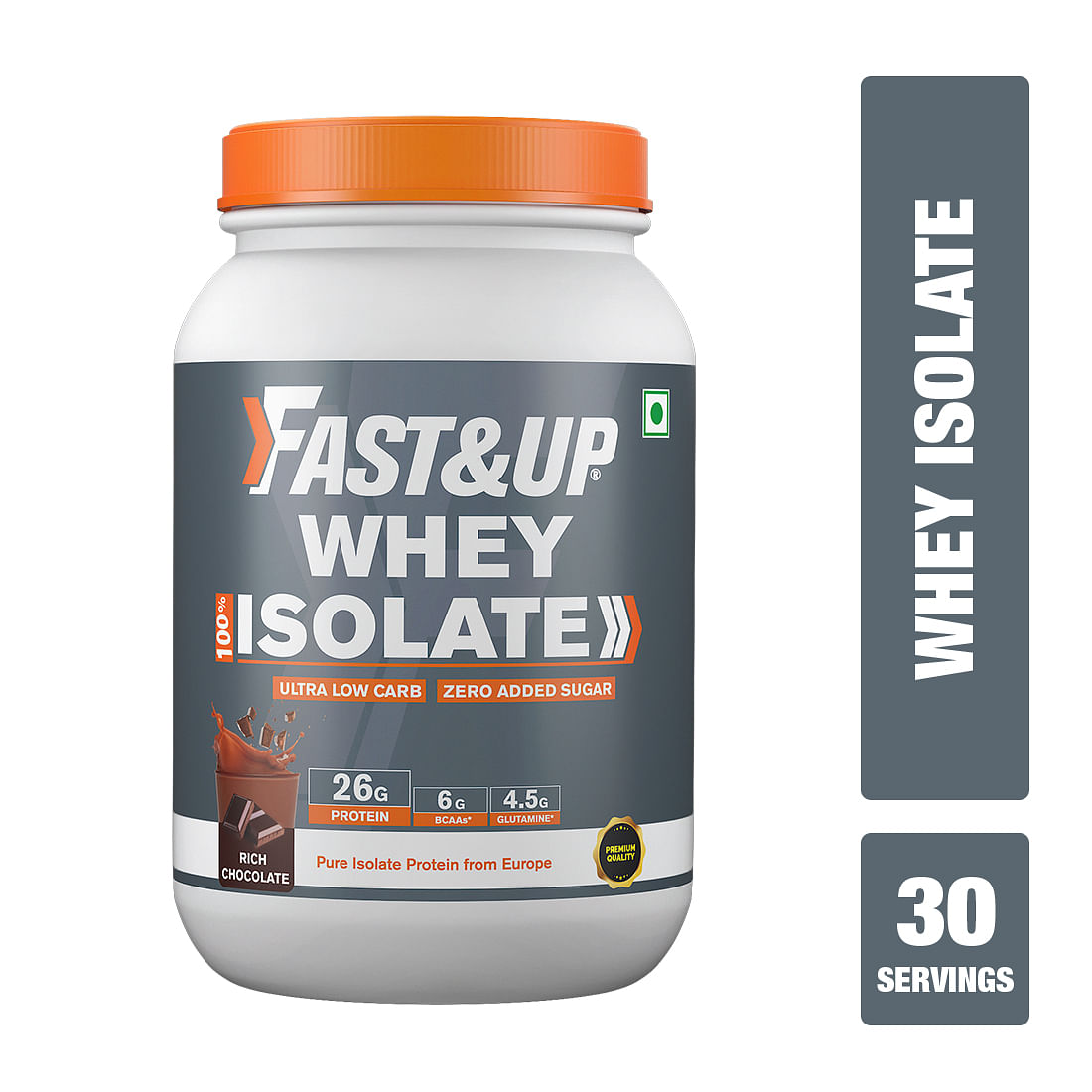 

Fast&Up Whey Protein Pure Isolate, Ultra low carb (Rich Chocolate flavour) 26g protein per serve, Low lactose, Gluten free, 930g -30 servings