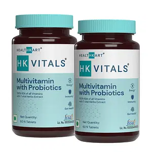 HealthKart HK Vitals Multivitamin with Probiotics, With Vitamin C, B, D, Zinc, Supports Immunity and Gut Health, For Men and Women, 120 Multivitamin Tablets