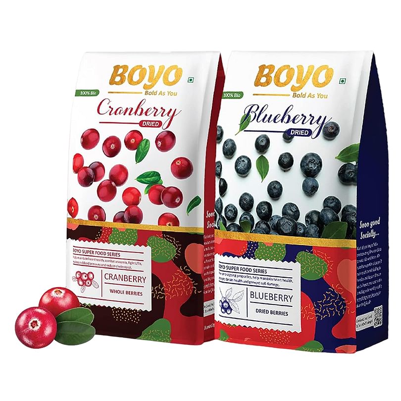 

BOYO Exotic Berries Combo Pack 350g - Dried Cranberries 200g and Dried Blueberries 150g 100% Vegan Healthy Dried Berries, Dried Berries, Immunity B...