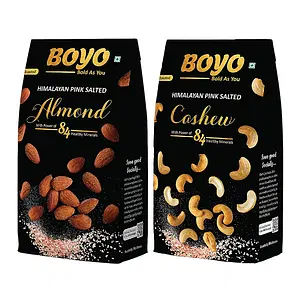 BOYO Premium Nuts Combo Pack 400g - Roasted and Himalayan Pink Salted Cashew Nuts 200g, Roasted and Himalayan Pink Salted California Almonds 200g, Healthy snack