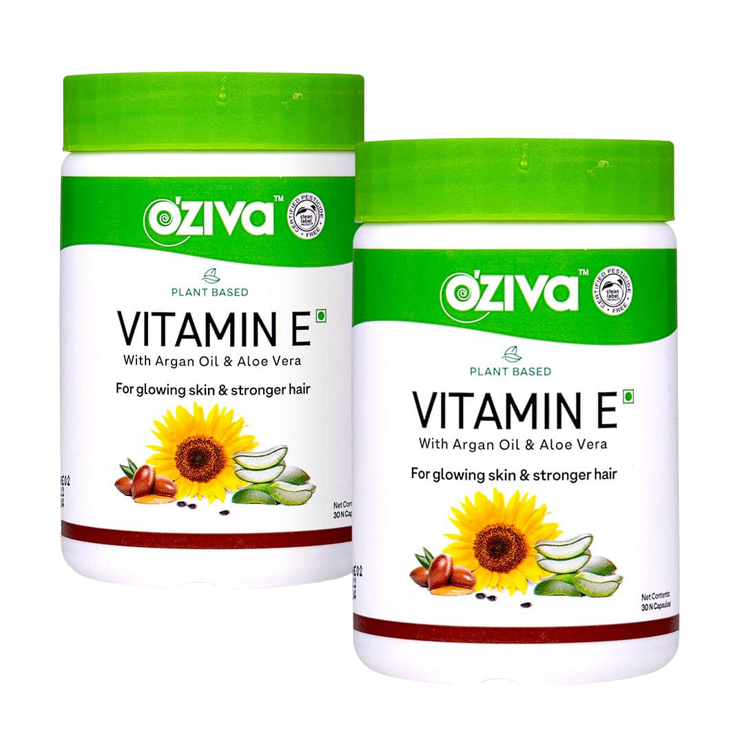 

OZiva Plant Based Natural Vitamin E Capsules for Face & Hair with Sunflower oil,Aloe vera oil & Argan oil, Vegan &Natural Vitamin E for Glowing Ski...