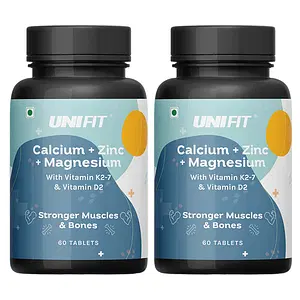 UNIFIT Calcium, Magnesium & Zinc Tablets with Vitamin D2, Vitamin K2-7 for Men and Women for Stronger Muscles and Bones, Joint Support - 60 Tablets - Pack of 2