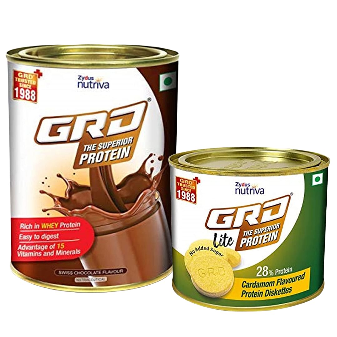 

GRD Superior Whey protein powder/Supplement with Immuno Nutrients - Chocolate Flavoured, 200g & Lite Cardamom Flavoured Nutrient-rich protein biscu...