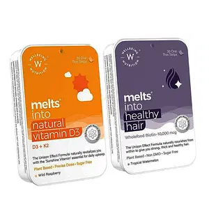 Wellbeing Nutrition Melts Natural Vitamin D3 + K2 (MK-7) & Melts Healthy Hair (60 Oral Strips)