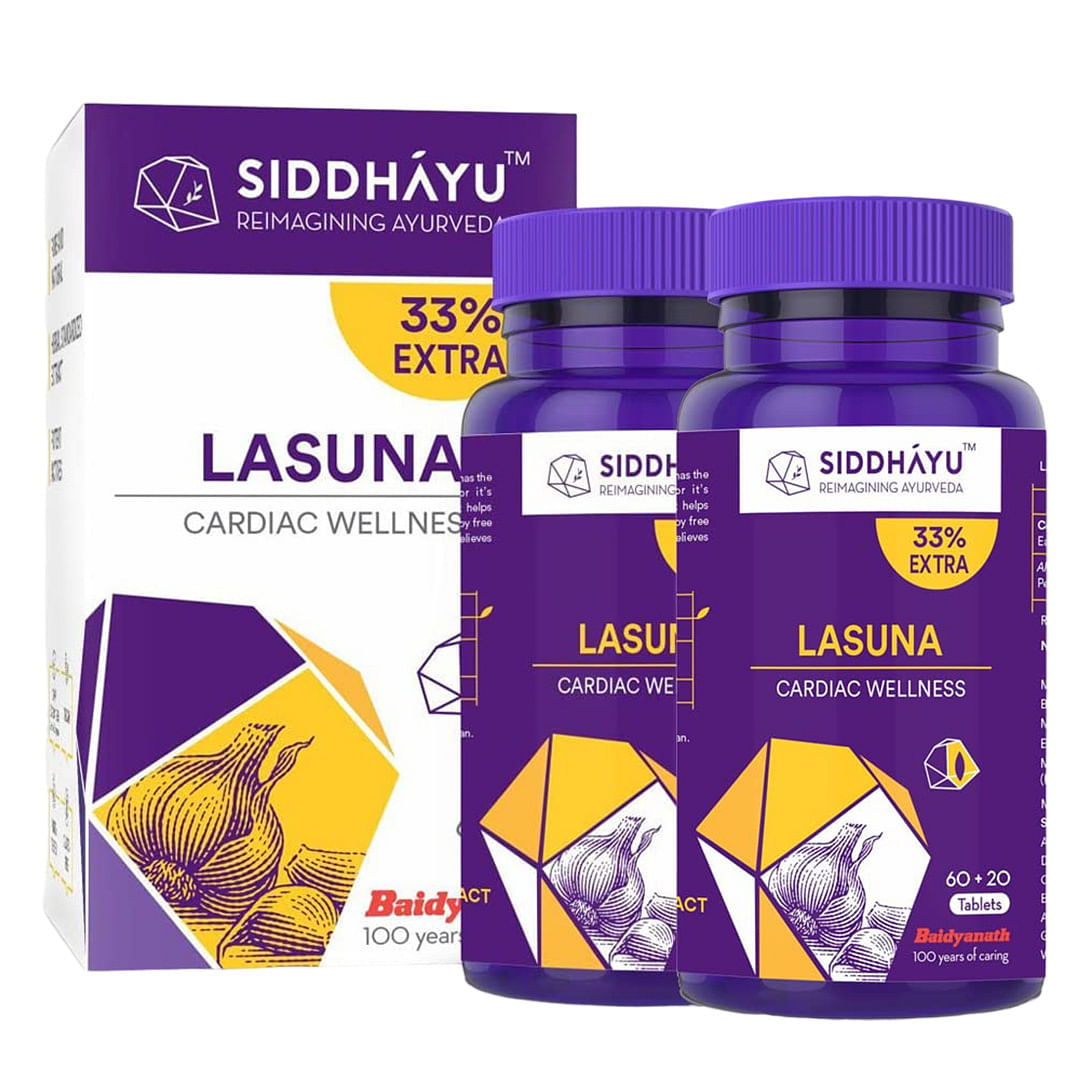 

Siddhayu Lasuna Garlic Tablet | Cardiac Wellness | Improves Digestion | Balance Cholesterol Levels | 60 + 20 Tablets - Pack of 2 (40 Pills free)