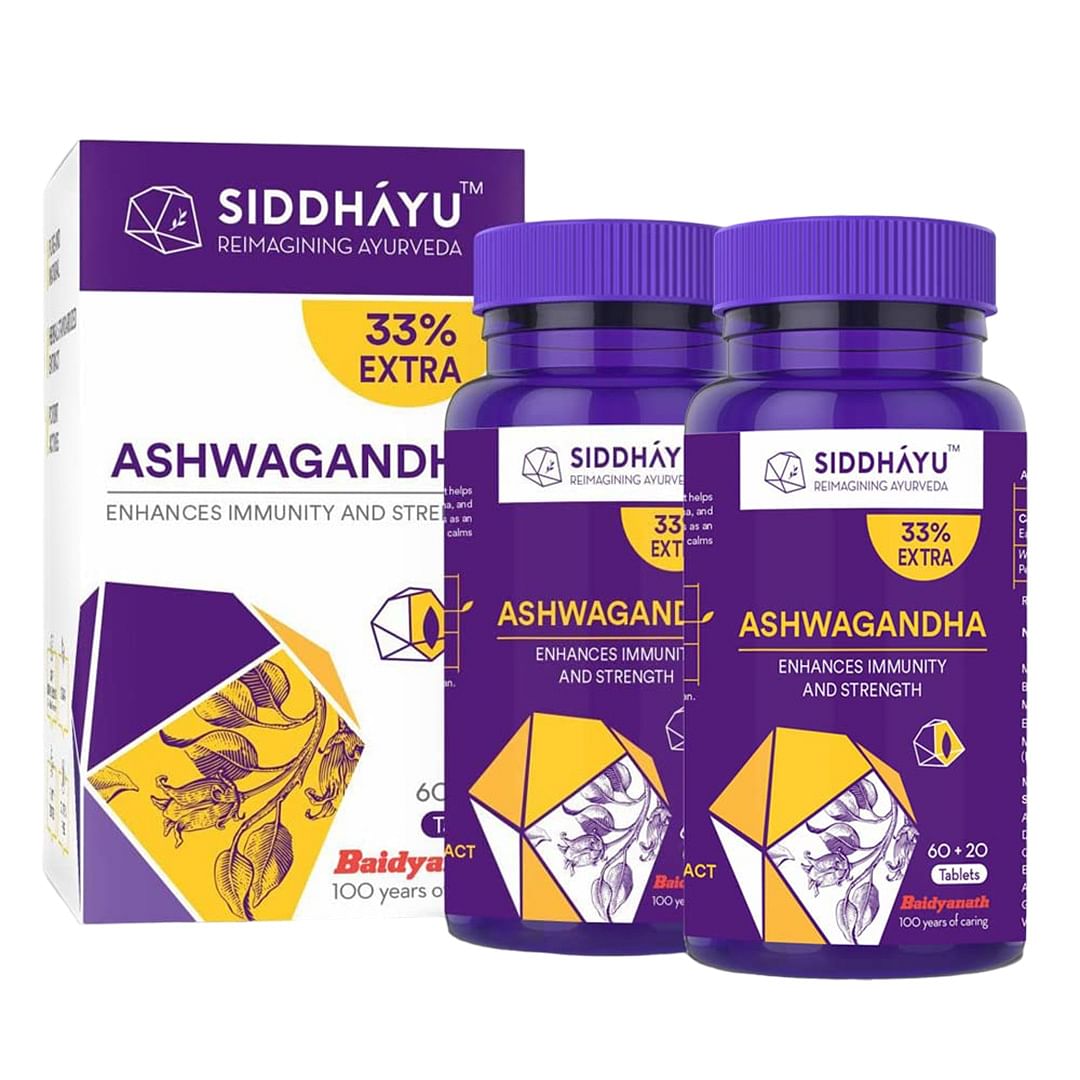 

Siddhayu Ashwagandha Tablet | Enhances Immunity and Strength | 60 + 20 Tablets (40 Pills Free) ( Pack of 2 )