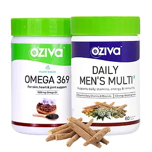 OZiva Wellness Combo For Men (60 Veg Tablets of Daily Men’s Multi with Multivitamins & Minerals And 60 Veg Capsules of Omega 369 With Vegan Omega) For Energy Stamina Immunity & Heart Health