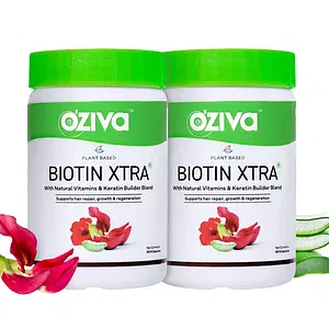 OZiva Plant Based Biotin Xtra | Biotin Capsules for Hair Regeneration, Repair & Growth | with Keratin Builder, Sesbania Agati (Biotin xtra, 120 capsules, Pack of 2)