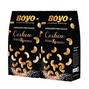 BOYO Roasted Cashew Nuts 400g (2 x 200g) - Himalayan Pink Salted and Crunchy Kaju - Low Sodium, Oil Free, Roasted By Dry Roasting Technique