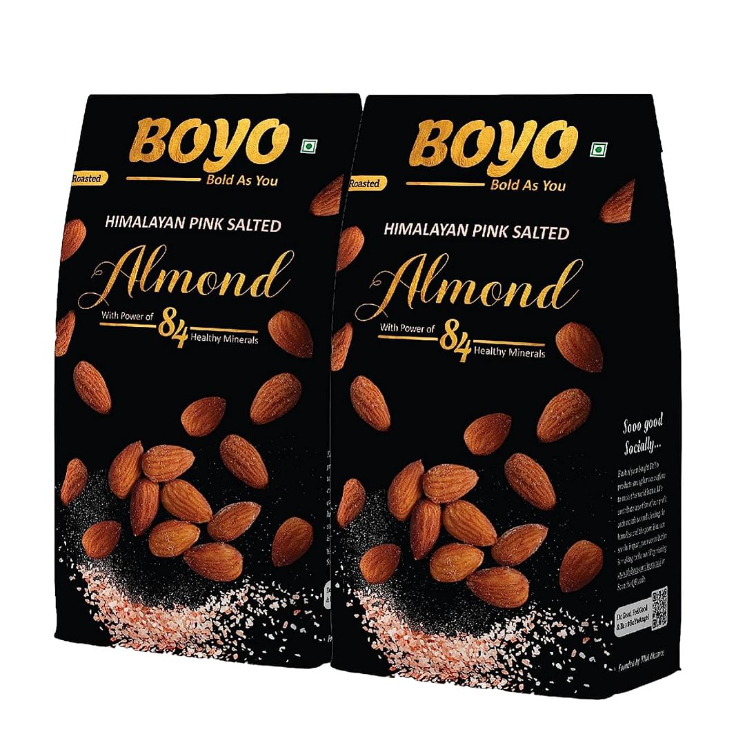 

BOYO Roasted Almonds 400g (2 x 200g) - Himalayan Pink Salted Badam, Healthy Roasted Snack, Oil Free, Non Fried, Gluten Free & 100% Vegan