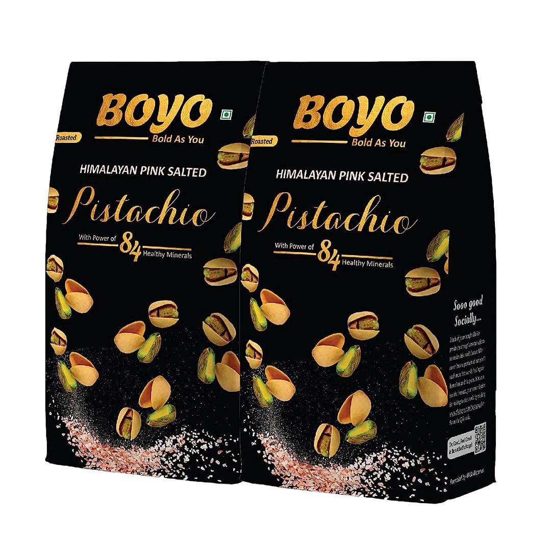 

BOYO Roasted Pistachios 400g (2 x 200g) - Himalayan Pink Salted - Dry Roasted, Non Fried, Oil Free, Crunchy Healthy Snack