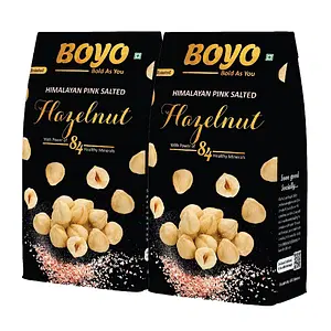 BOYO Roasted Hazelnuts 300g (2 x 150g) - Himalayan Pink Salted, Oil Free, Dry Roasted Hazelnuts for Health, Immunity, Home Recipes and Snacks