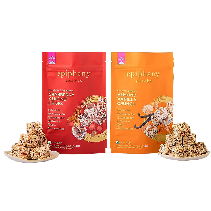 

EPIPHANY SNACKS Cranberry Almond Crisps & Almond Vanilla Energy Crunch Protein Snack Bar Healthy & Tasty Dry Fruit Snack (2 x 85 g)