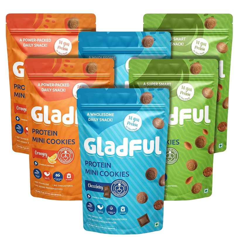 

Gladful Protein Mini Cookies/ Biscuit Pouch For Kids And Families, Tasty & Healthy Daily Snack, No Maida, No Preservatives, 75g X 6 (Chocolate + Or...