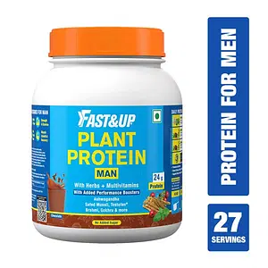 Fast&Up Plant Protein for Man– Vegan Protein Drink for Man -Gluten Free- Enhance strength- Chocolate Flavor - Added Metabolic and performance Boosters-Added Digestive enzyme-27 servings