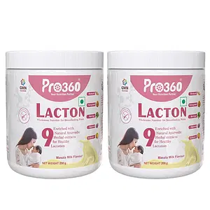 Pro360 Lacton Protein Powder for Breastfeeding, Lactating Women - Lactation Supplement for Mother with Herbal Extracts - Helps to Improve Breast Milk - Masala Milk Flavor (Pack of 2) 200g x 2-400g