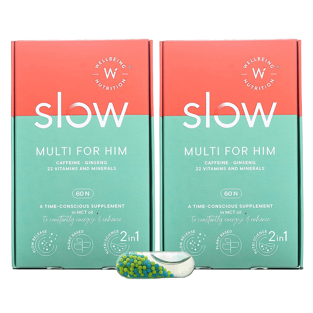 

Wellbeing Nutrition Slow | Multivitamin for Men |Plant Based 100% RDA of 22 Essential Vitamins & Minerals|Caffeine & Ginseng in MCT Oil |Energy, St...