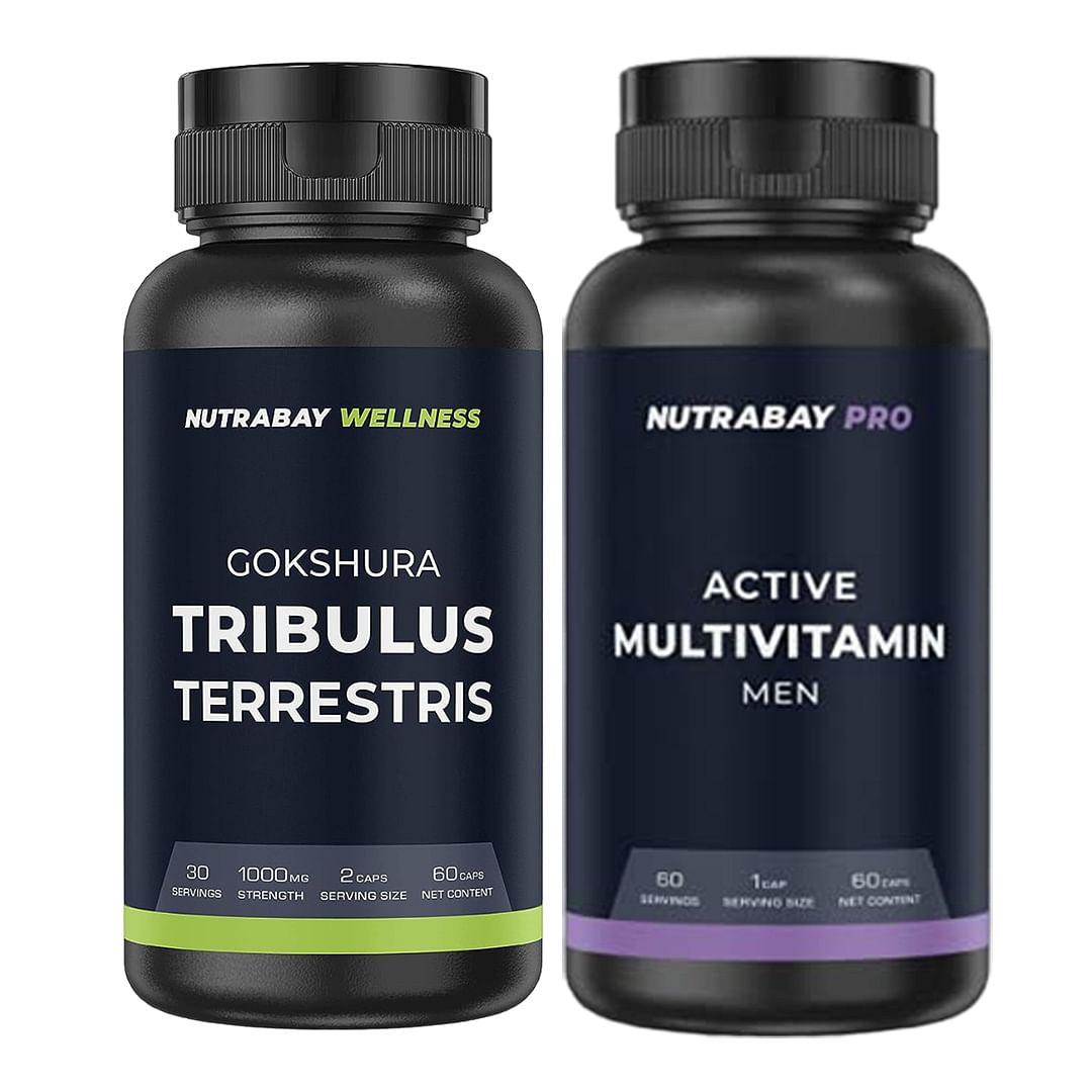 

Nutrabay Pro Active Multivitamin Men - 25 Vitamins & Minerals 60 Veg Capsules & Nutrabay Wellness Tribulus Terrestries (Gokshura) 1000mg, 60 Veg Ca...