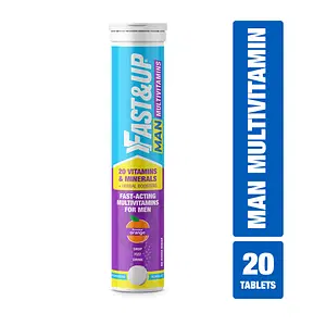 Fast&Up Man Multivitamin |20 Multivitamins | Added Nitric Boosters and Stress relievers | Overall Wellbeing and Strength |Supports Active Lifestyle (20 Effervescent tablets, Tangy Orange flavor)