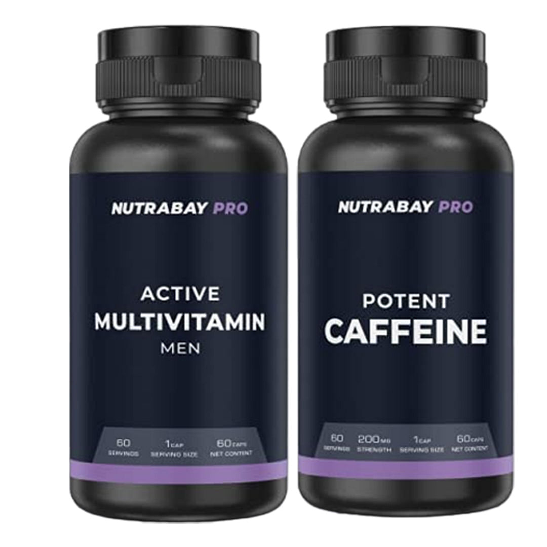 

Nutrabay Pro Active Multivitamin Men - 25 Vitamins & Minerals, Multivitamin - 60 Veg Capsules & Nutrabay Pro Potent Caffeine- 200mg, 60 Veg Capsules