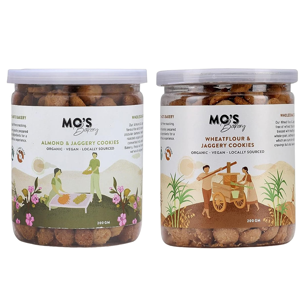 

Mo's Brown Cookies Combo | 400G| Made with Jaggery | No Refined Flour | Pack of Two Gourmet Jars | Petite Cookies |100% Natural & Preservatives Free