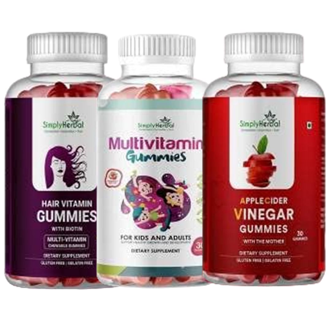 

Simply Herbal Hair Vitamin Biotin Gummies, Multivitamin Gummies & Apple Cider Vinegar Gummies