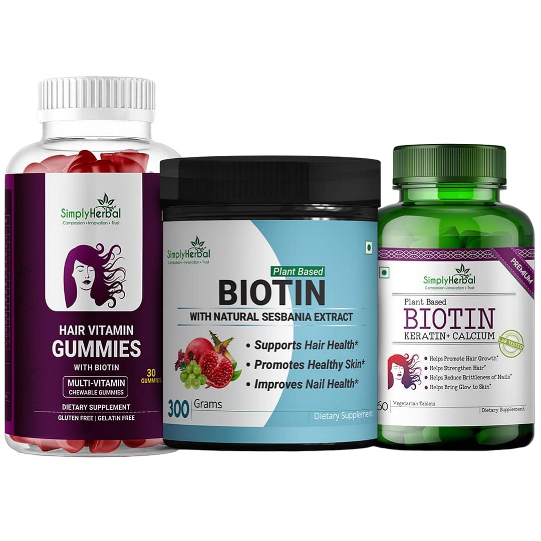 

Simply Herbal Biotin tablets With Natural Biotin Powder Vitamin and Hair Vitamin Biotin Gummies Complete Hair Health Skin for Men Women