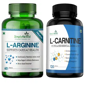 Simply Herbal L-Carnitine Pre & Post Workout Supplement tablet 1000mg and L-Arginine Supplement 500 mg tablet For Bone Muscle Brain Health