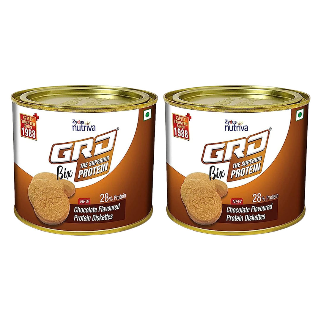 

GRD Bix Chocolate Flavoured High Protein Biscuits Diskettes with Immuno Nutrients, 250g, Pack of 2