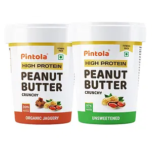Pintola HIGH Protein Peanut Butter (ORGANIC JAGGERY) (Crunchy, 1kg) & High Protein All Natural Peanut Butter | Unsweetened | 37% Protein | Imported Whey Protein and Roasted Peanuts (Crunchy, 510g)