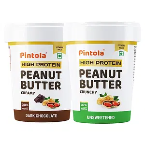 Pintola HIGH Protein Peanut Butter (Dark Chocolate) (Creamy, 1kg) | 30% Protein & High Protein All Natural Peanut Butter (Crunchy, 510g)