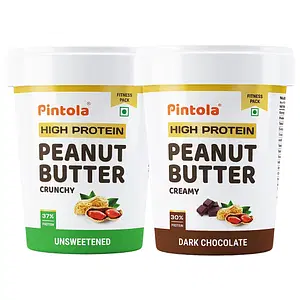 High Protein All Natural Peanut Butter (Crunchy, 510g) & Pintola HIGH Protein Peanut Butter (Dark Chocolate) (Creamy, 510g)