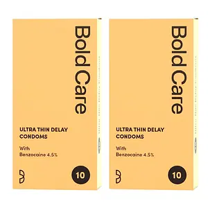 Bold Care Ultra Thin Long Last Condoms - Pack of 20 - Lubricated - Natural Latex