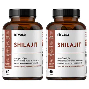 Nirvasa Shilajit Tablet, to boost Testosterone Levels, Vigour and Stamina for Men, Vegeterian Tablet, 2B (2 x 60 Tablets)