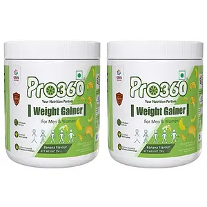 Pro360 Weight Gainer High Protein Powder - Calorie Rich Complete Nutritional Supplement - Triple Protein Source with 25 Vital Nutrients for Men & Women - (250 + 250) G (Banana) Pack of 2