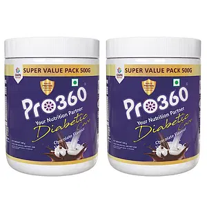Pro360 Diabetic Care Protein Powder for the Dietary Management of People With Diabetes - Helps in Managing Blood Glucose -Chocolate (500 + 500g) Pack of 2