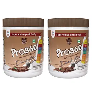 Pro360 Diabetic Care Protein Powder for the Dietary Management of People With Diabetes - Helps in Managing Blood Glucose - No Added Sugar (Roasted Coffee Flavour) 500+ 500g Pack of 2