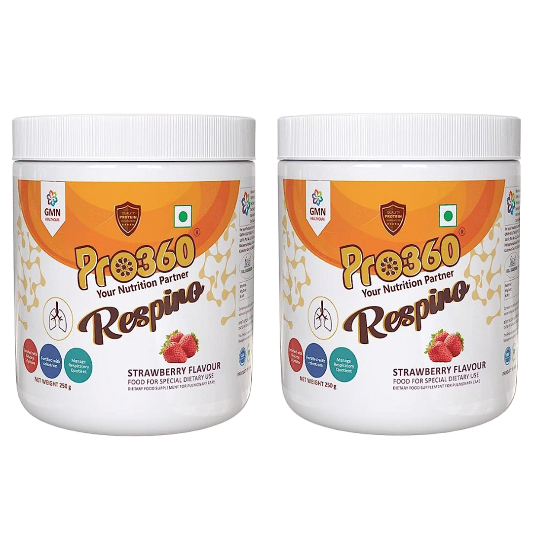 

Pro360 Respiro Nutritional Protein Supplement with N-Acetyl L-Cysteine (NAC) for Respiratory Wellness - Strawberry Flavor - 250+250g Pack of 2