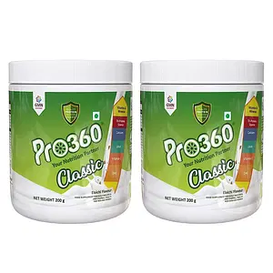 Pro360 Classic Daily Wellness Nutritional Protein Health Drink Supplement Powder for Men and Women - Instant Beverage Mix - (200+200)g Elaichi Pack of 2