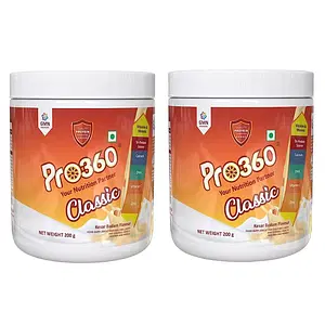Pro360 Classic Daily Wellness Nutritional Protein Health Drink Supplement Powder for Men and Women - Instant Beverage Mix - 200+200g (Kesar Badam) Pack of 2